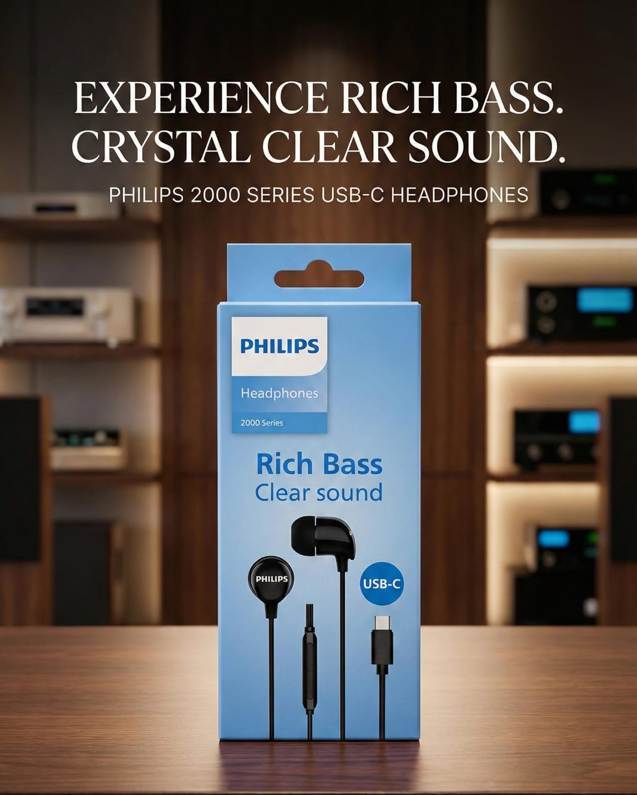 PHILIPS EARPHONE RICH BASS 2000 TYPE C SERIES